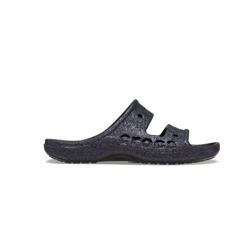 Crocs Unisex Sandals Size 13 Black Glitter Baya Slide Water Friendly Comfort